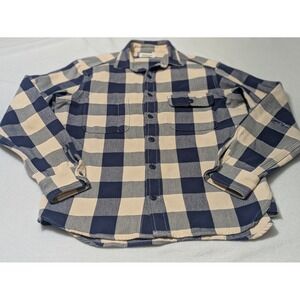 Taylor Stitch flannel Moto Utility Shirt Blue Plaid Button Up Cotton Mens 40 Med